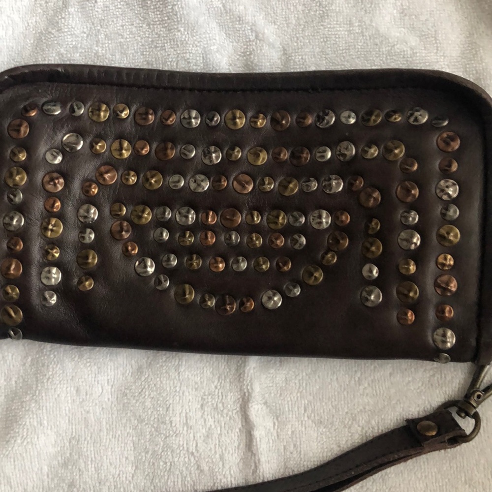 Brown leather wristlet type wallet